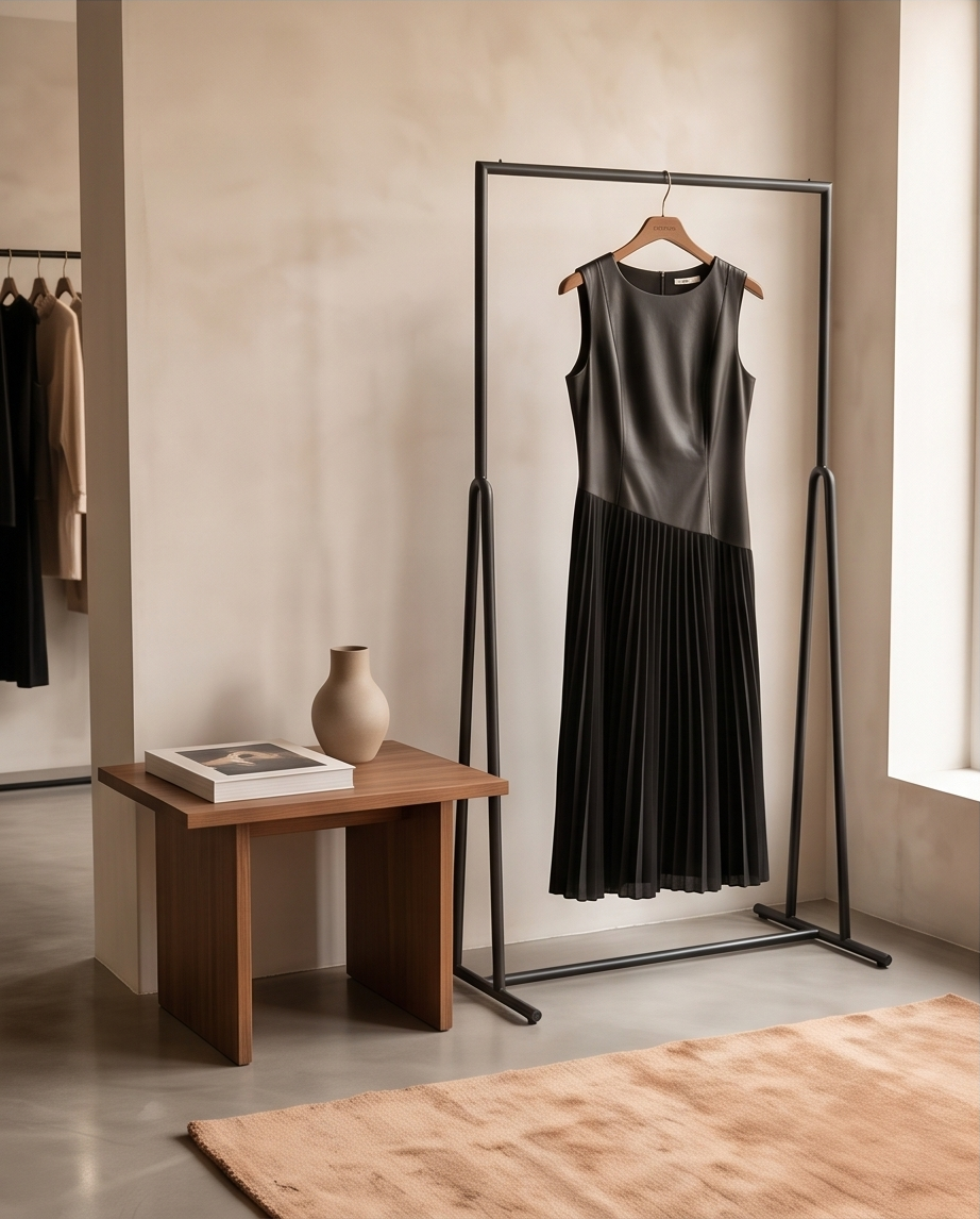 Abito Donna Midi con Dettagli in Ecopelle