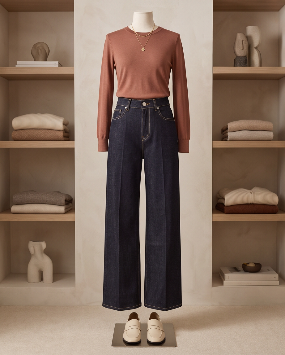 Jeans a Palazzo Scuro a Vita Alta