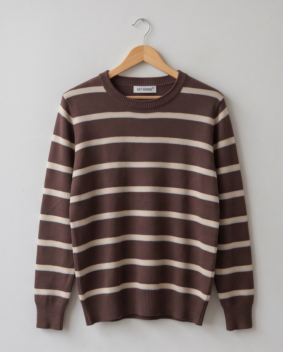 Maglia donna marrone a righe panna