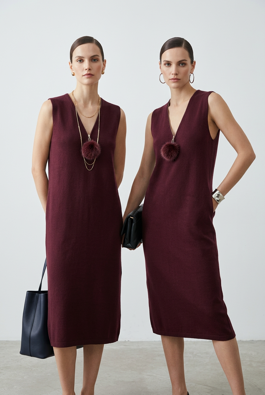 Abito smanicato in maglia con zip