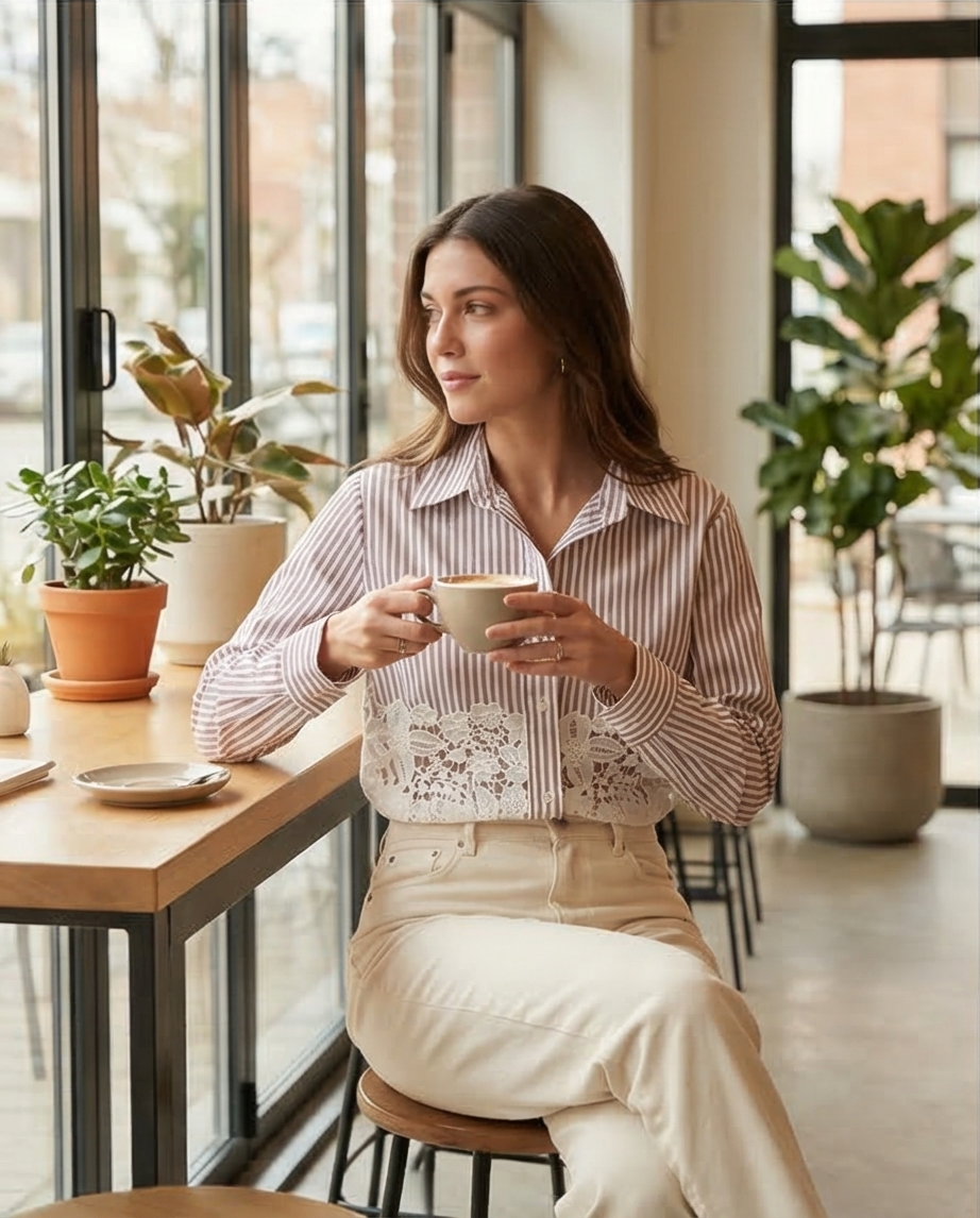 CAMICIA GESSATA INSERTO PIZZO