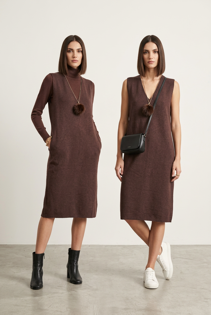 Abito smanicato in maglia con zip