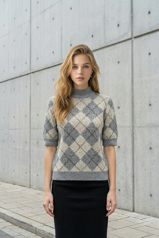 Maglione Donna Mezzocollo Fantasia Check