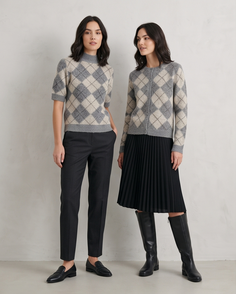 Cardigan Donna Girocollo Fantasia Check