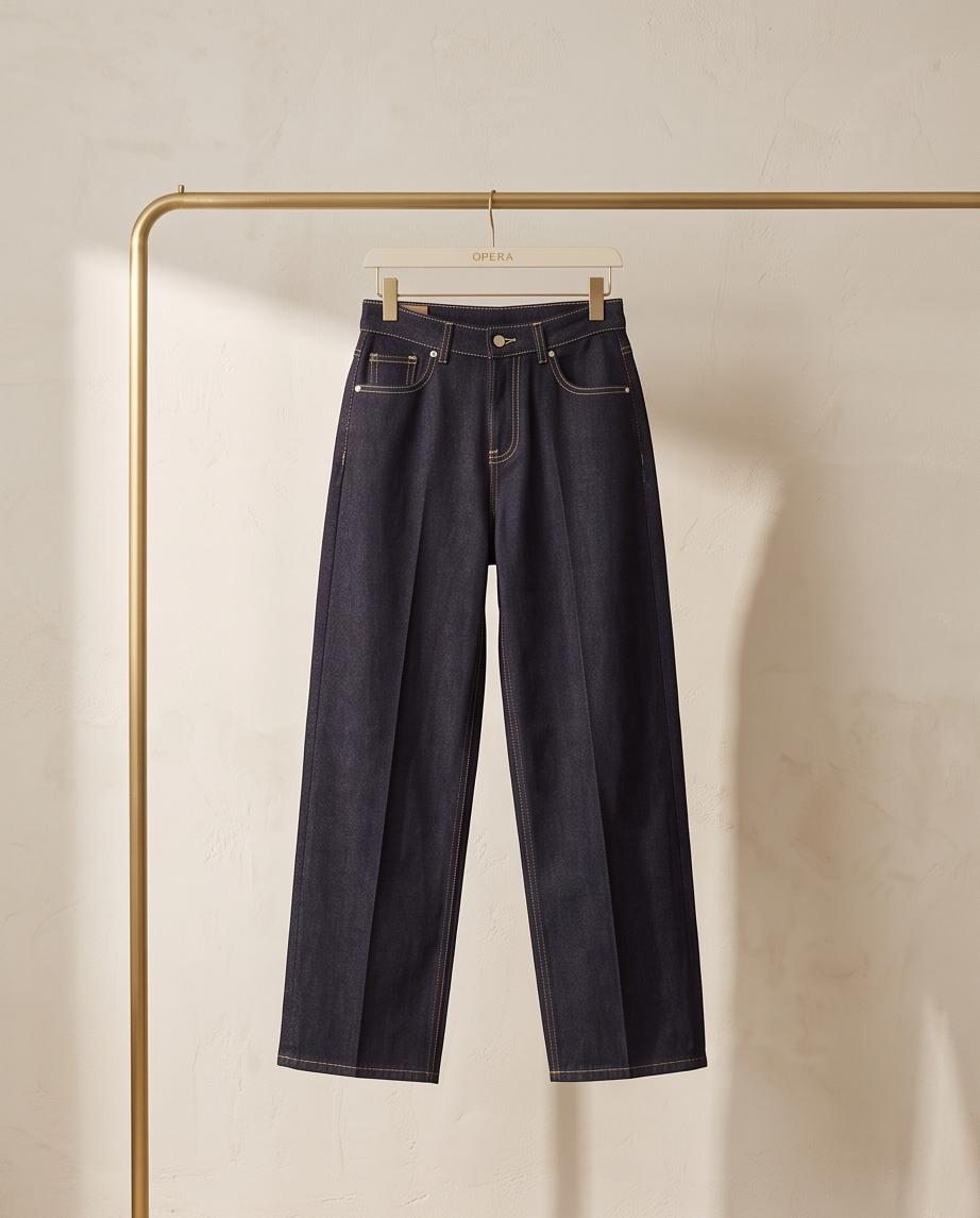 Jeans a Palazzo Scuro a Vita Alta