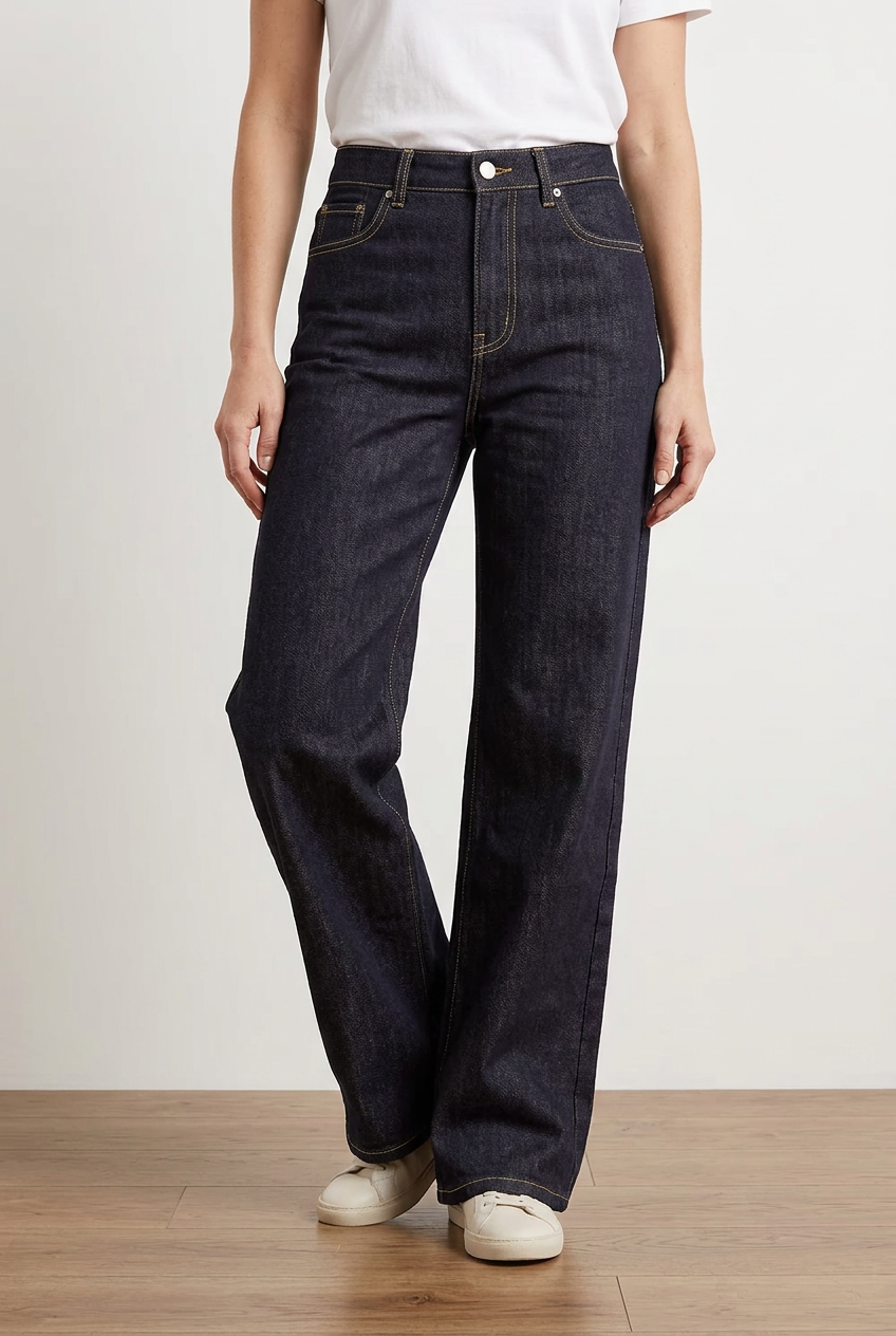 Jeans a Palazzo Scuro a Vita Alta