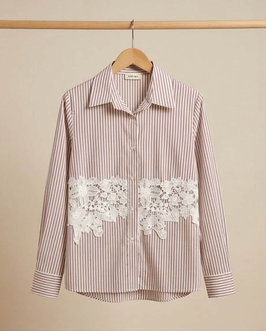 CAMICIA GESSATA INSERTO PIZZO