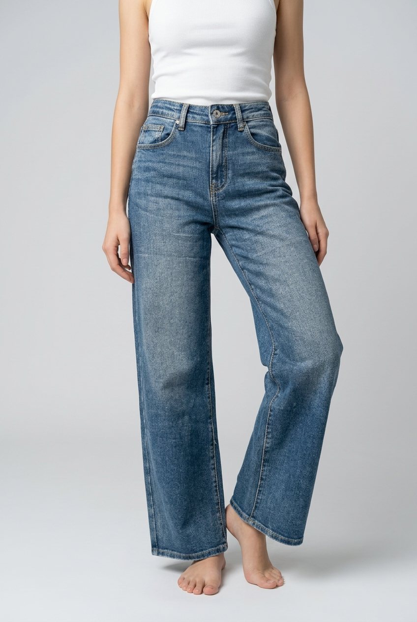 Jeans vita alta a palazzo