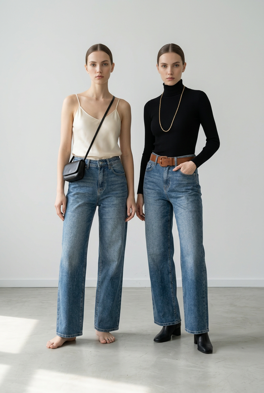 Jeans vita alta a palazzo