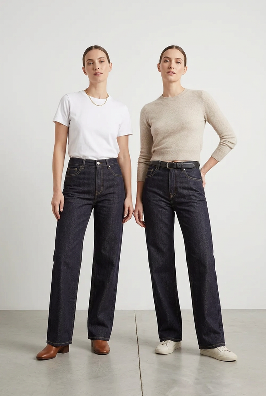 Jeans a Palazzo Scuro a Vita Alta