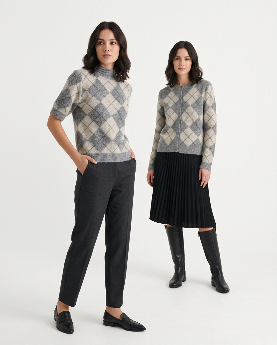 Maglione Donna Mezzocollo Fantasia Check