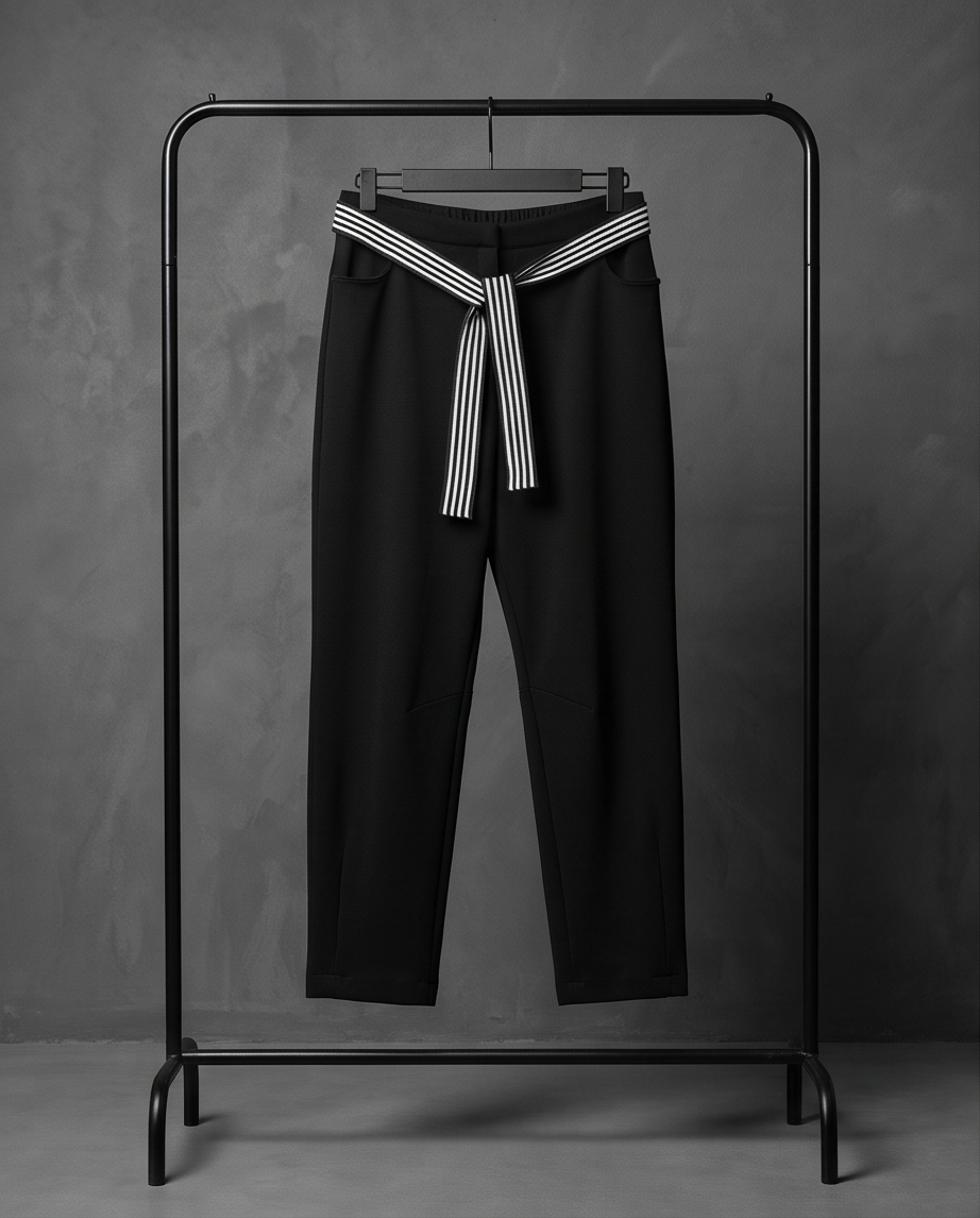 Pantalone donna nero con cintura a righe