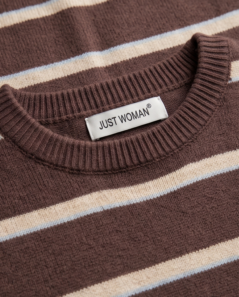 Maglia donna marrone a righe panna
