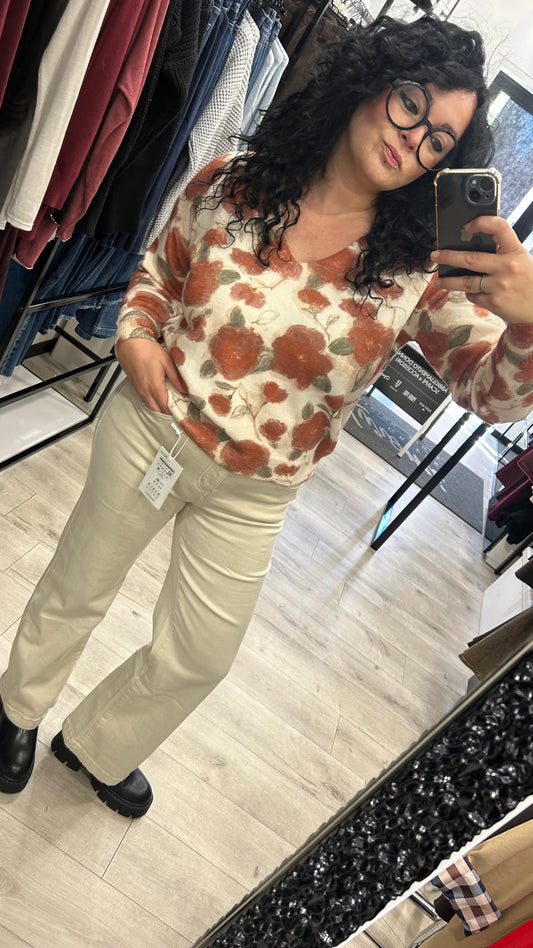MAGLIA SCOLLO A V FANTASIA FLOREALE