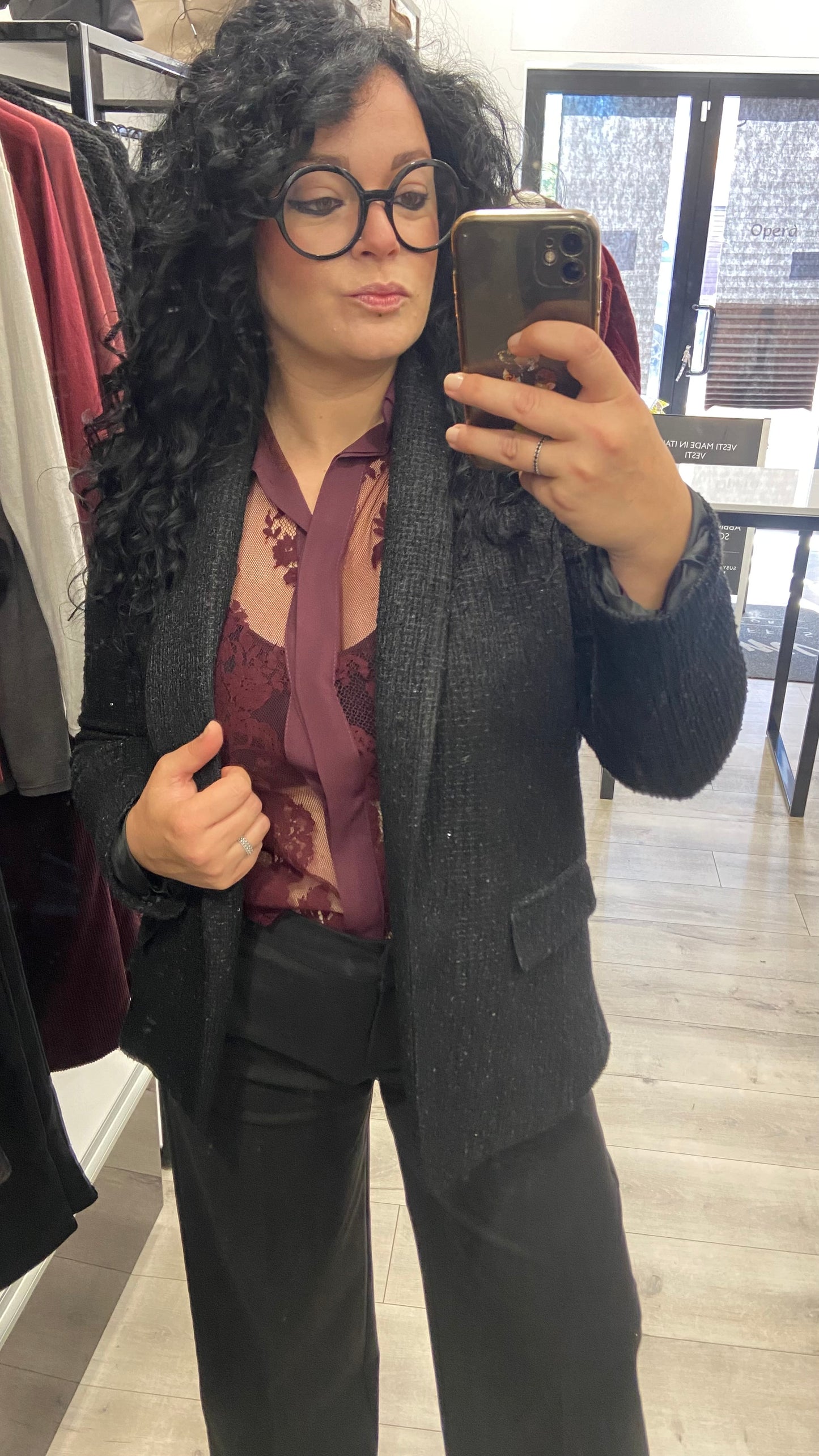 CAMICIA CON COLLETTO IN PIZZO BORDEAUX