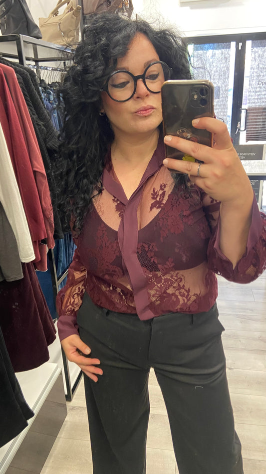 CAMICIA CON COLLETTO IN PIZZO BORDEAUX