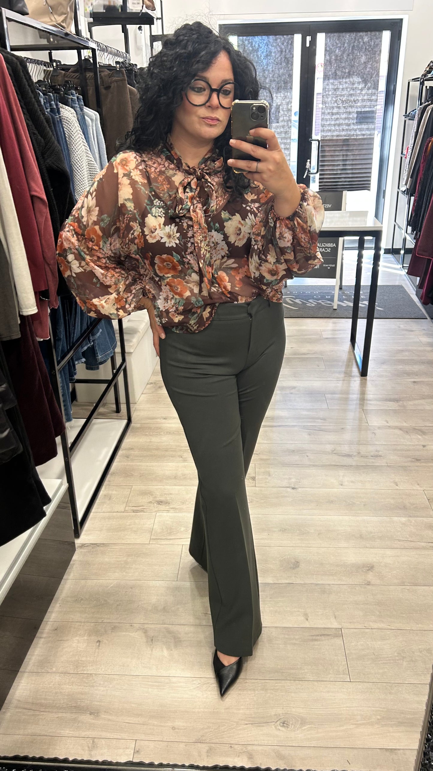 CAMICIA MANICA LUNGA CON FIOCCO FANTASIA FLOREALE