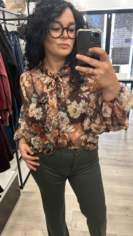 CAMICIA MANICA LUNGA CON FIOCCO FANTASIA FLOREALE