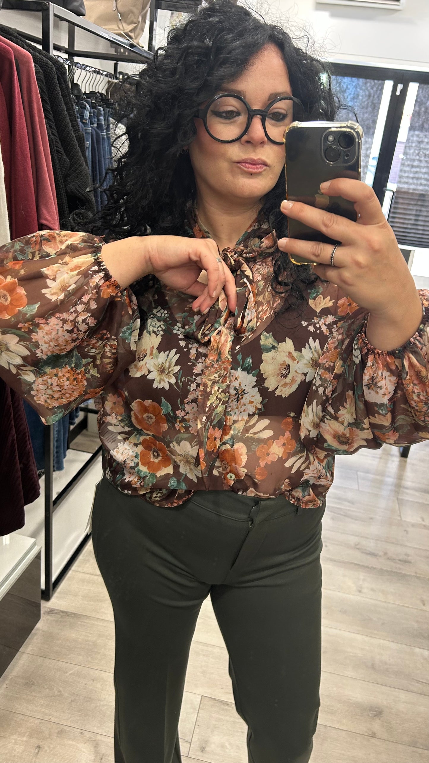 CAMICIA MANICA LUNGA CON FIOCCO FANTASIA FLOREALE