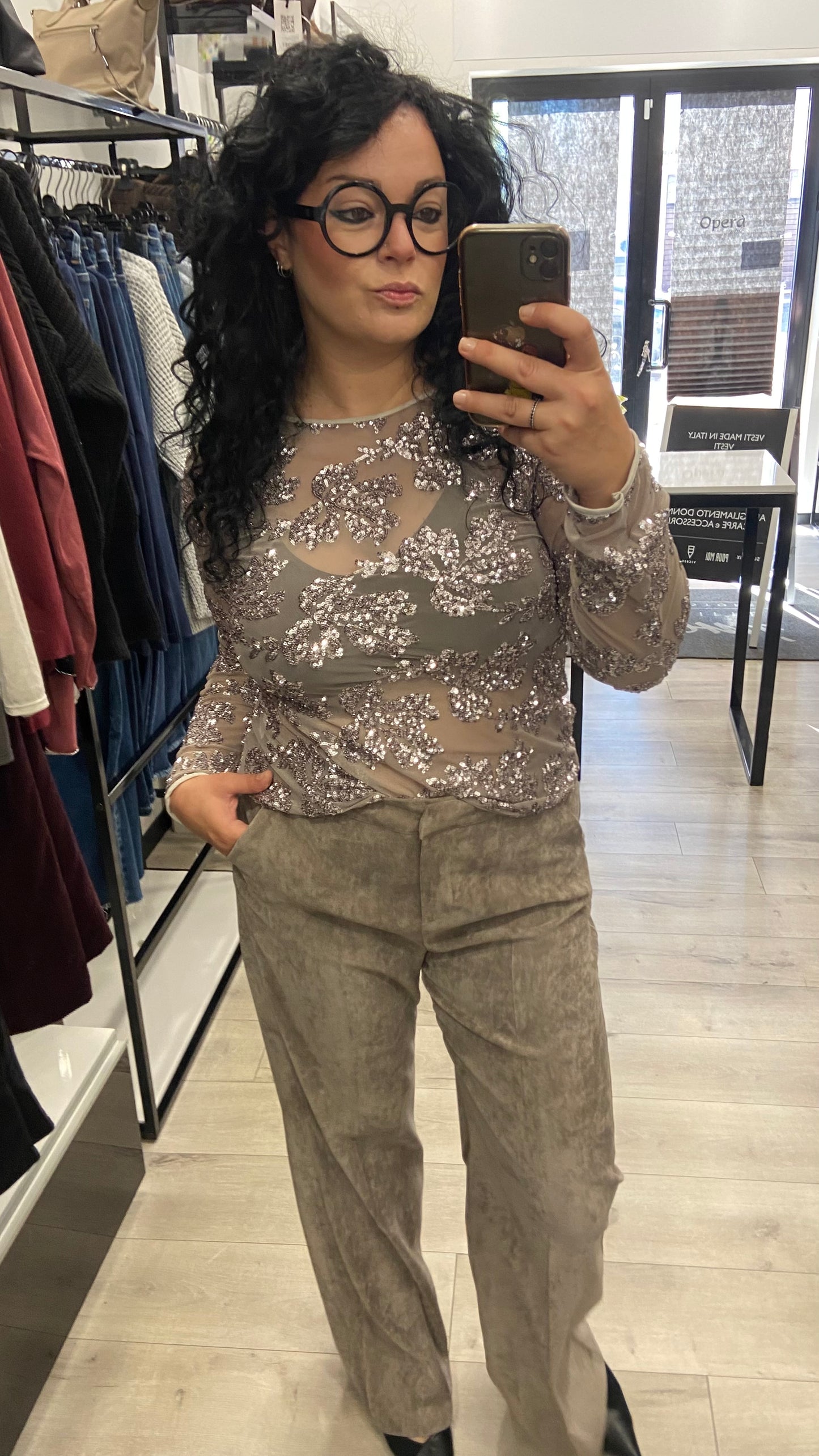 MAGLIA IN TULLE RAMAGE FANGO
