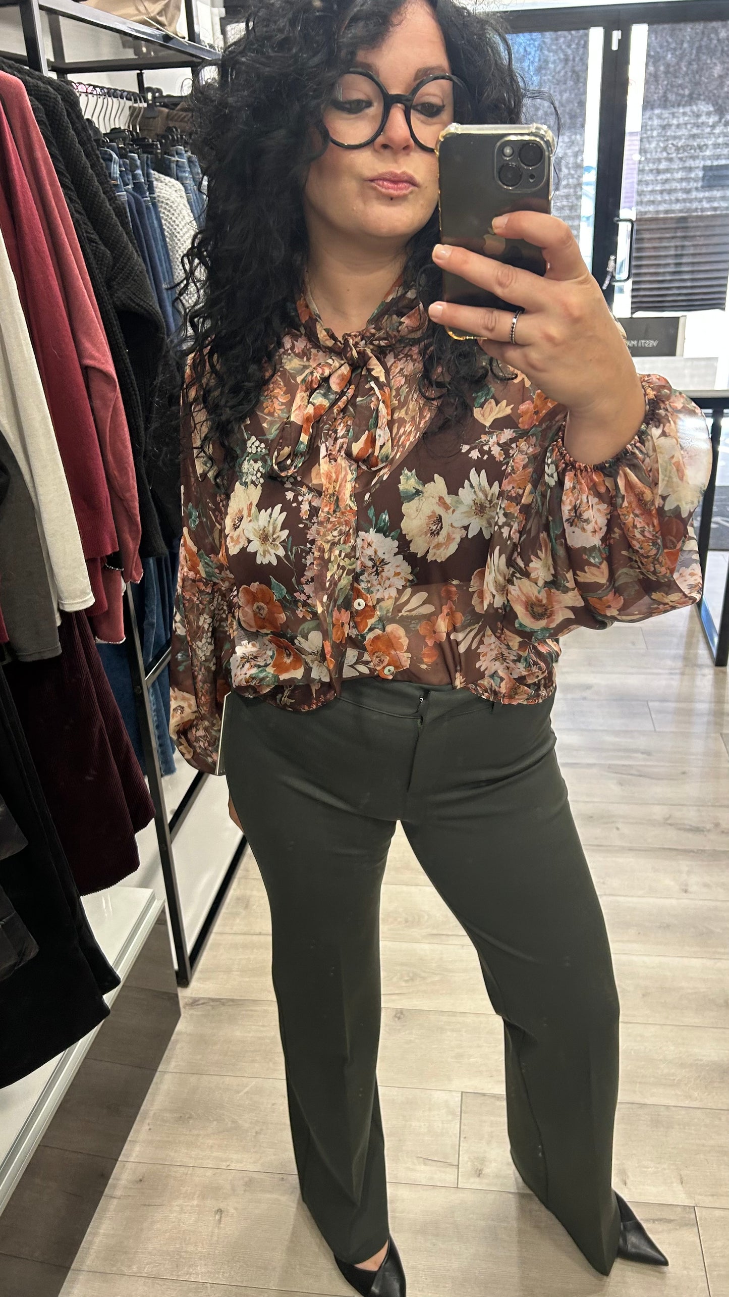 CAMICIA MANICA LUNGA CON FIOCCO FANTASIA FLOREALE