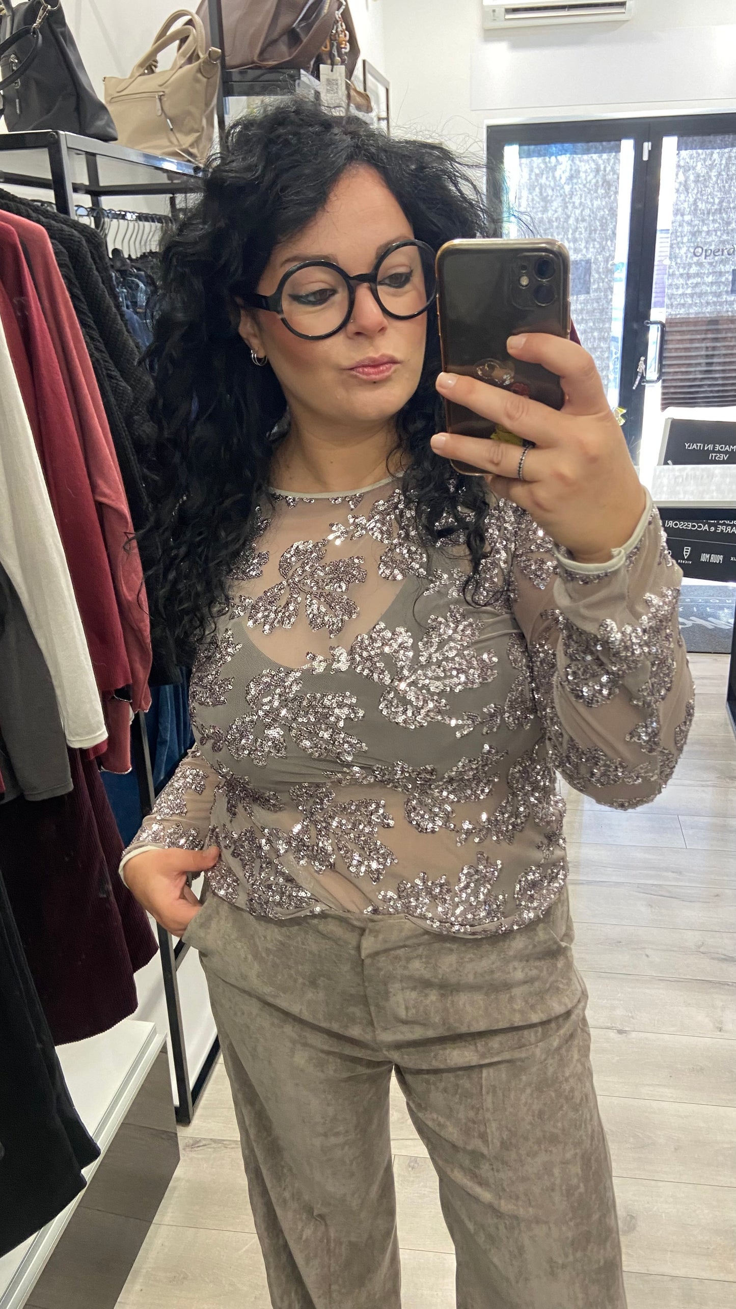 MAGLIA IN TULLE RAMAGE FANGO
