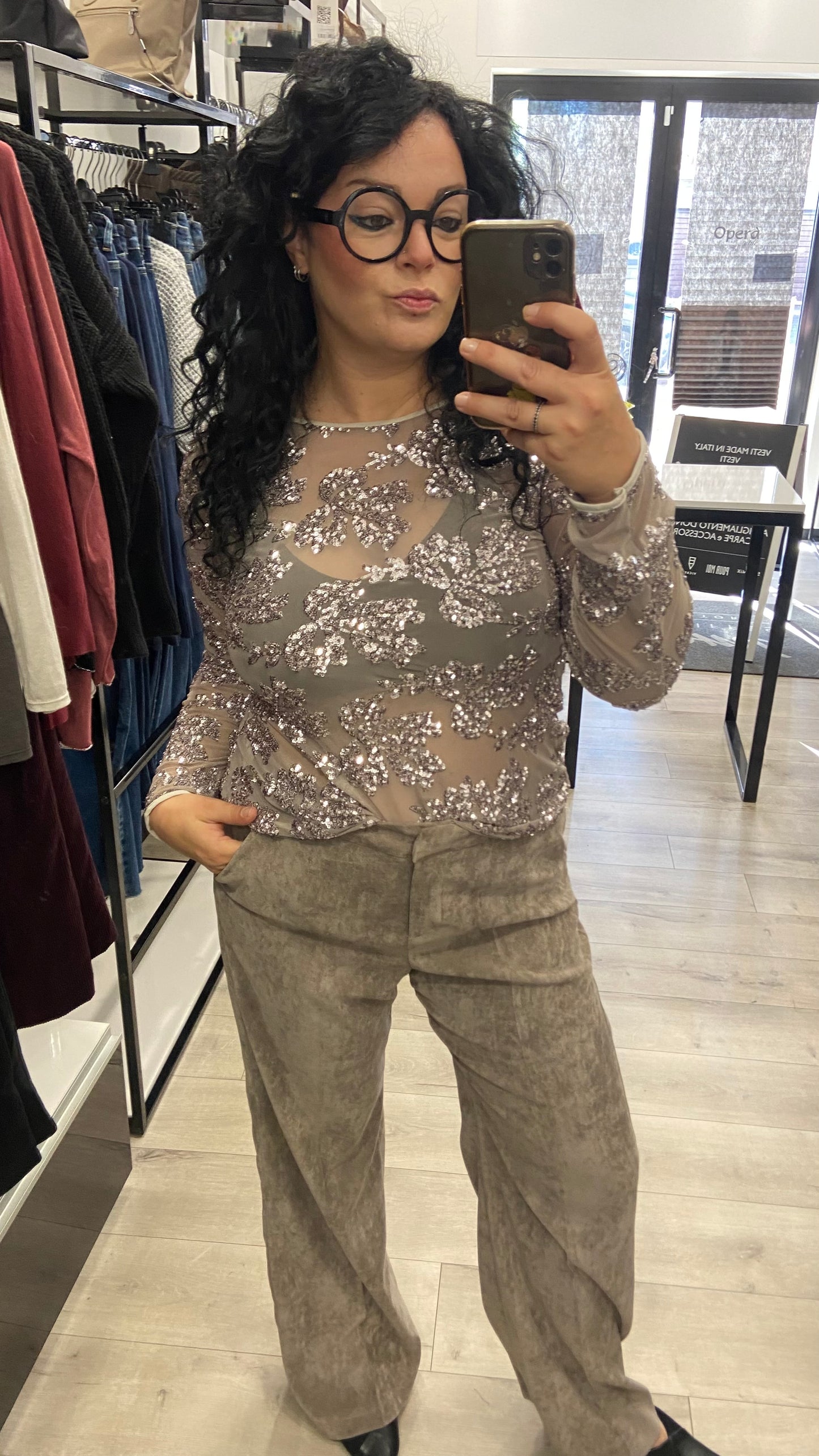 MAGLIA IN TULLE RAMAGE FANGO