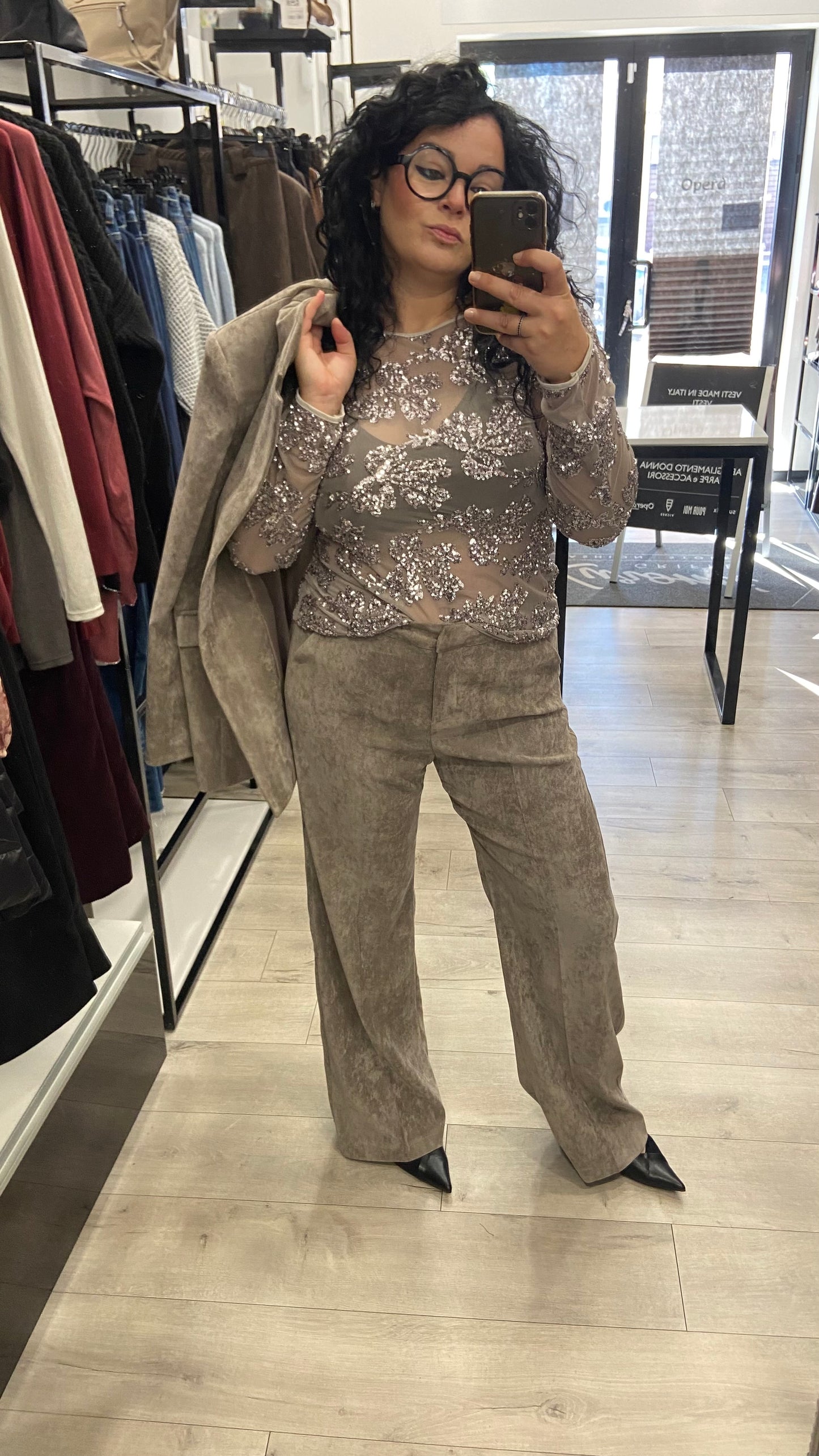 MAGLIA IN TULLE RAMAGE FANGO