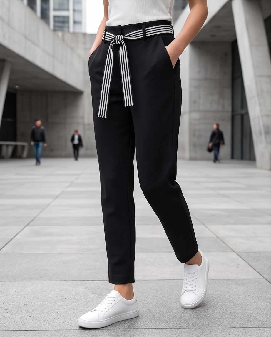 Pantalone nero con cintura a righe Operà Fashion
